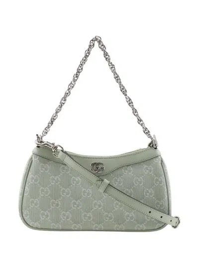 Pre-owned Gucci 2016-2025 Small Gg Denim Ophidia Satchel In Green