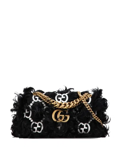 Pre-owned Gucci 2016-2025 Small Gg Marmont Embroidered Shearling Crossbody Bag