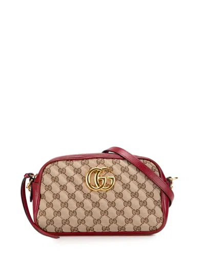Pre-owned Gucci 2016-2025 Small Gg Marmont Matelasse Canvas Crossbody Bag In Brown