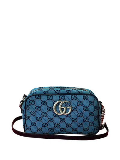 Pre-owned Gucci 2016-2025 Small Gg Marmont Matelasse Gg Canvas Crossbody Bag In Blue