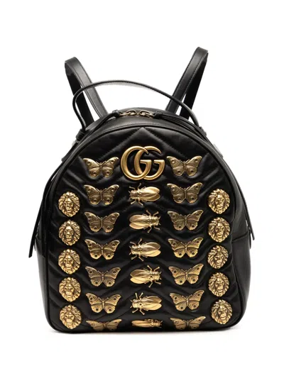 Pre-owned Gucci 2016-2025 Small Gg Marmont Matelasse Leather Animalier Backpack In Black