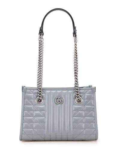 Pre-owned Gucci 2016-2025 Small Gg Marmont Matelasse Leather Aria Chain Tote Bag In Grey