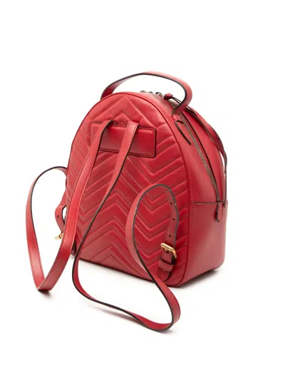 Pre-owned Gucci 2016-2025 Small Gg Marmont Matelasse Leather Backpack In Red