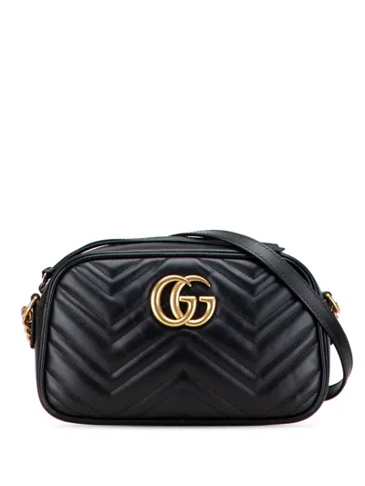 Pre-owned Gucci 2016-2025 Small Gg Marmont Matelasse Leather Crossbody Bag In Black
