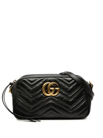 Pre-owned Gucci 2016-2025 Small Gg Marmont Matelasse Leather Crossbody Bag In Black