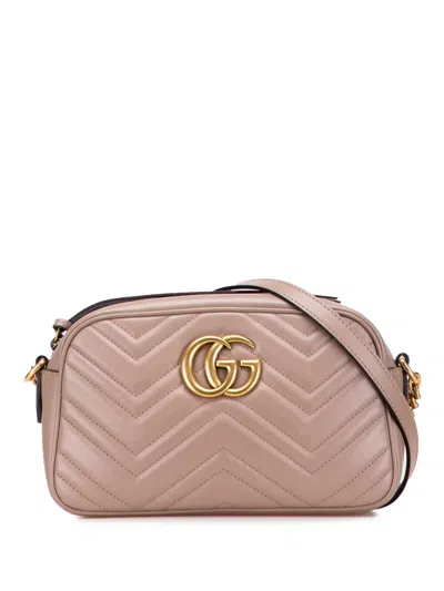 Pre-owned Gucci 2016-2025 Small Gg Marmont Matelasse Leather Crossbody Bag In Brown
