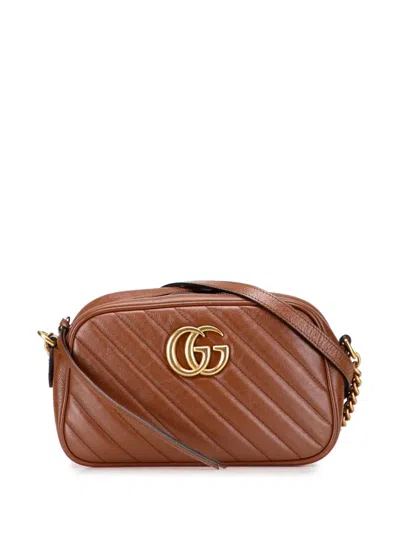 Pre-owned Gucci 2016-2025 Small Gg Marmont Matelasse Leather Crossbody Bag In Brown