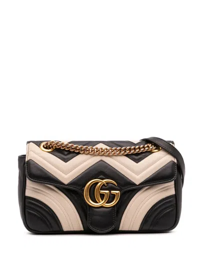 Pre-owned Gucci 2016-2025 Small Gg Marmont Matelasse Leather Flap Crossbody Bag In Black