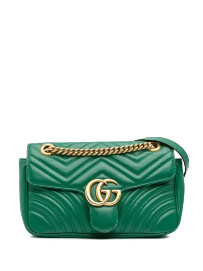 Pre-owned Gucci 2016-2025 Small Gg Marmont Matelasse Leather Flap Crossbody Bag In Green