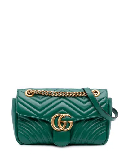 Pre-owned Gucci 2016-2025 Small Gg Marmont Matelasse Leather Flap Crossbody Bag In Green