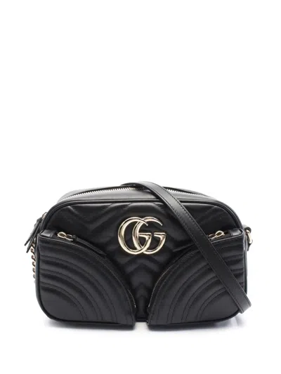 Pre-owned Gucci 2016-2025 Small Gg Marmont Matelasse Leather Sphinx Crossbody Bag In Black