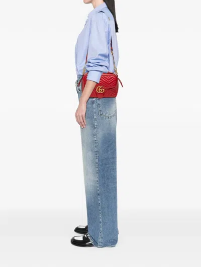 Pre-owned Gucci 2016-2025 Small Gg Marmont Matelasse Leather Sylvie Top Handle Satchel In Red