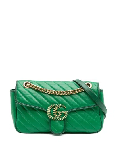 Pre-owned Gucci 2016-2025 Small Gg Marmont Matelasse Leather Torchon Flap Crossbody Bag In Green