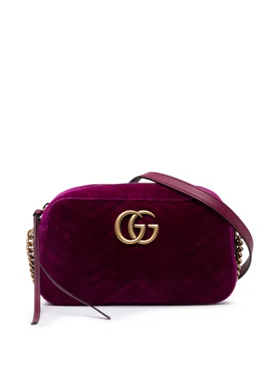 Pre-owned Gucci 2016-2025 Small Gg Marmont Matelasse Velvet Crossbody Bag In Purple