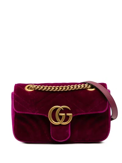 Pre-owned Gucci 2016-2025 Small Gg Marmont Matelasse Velvet Shoulder Bag In Purple
