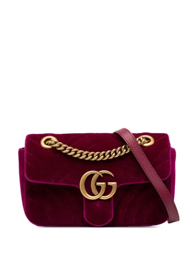 Pre-owned Gucci 2016-2025 Small Gg Marmont Matelasse Velvet Shoulder Bag In Purple