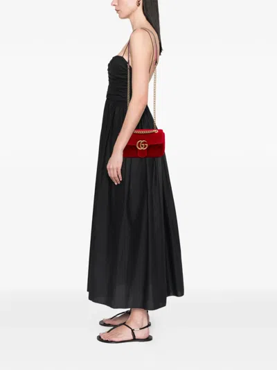 Pre-owned Gucci 2016-2025 Small Gg Marmont Matelasse Velvet Shoulder Bag In Red