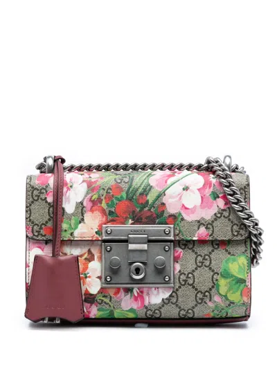 Pre-owned Gucci 2016-2025 Small Gg Supreme Blooms Padlock Crossbody Bag In Brown
