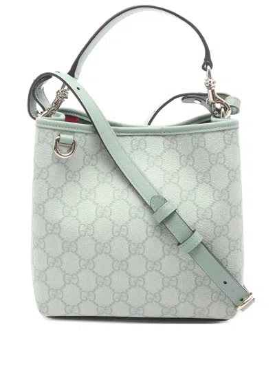 Pre-owned Gucci 2016-2025 Small Gg Supreme Emblem Bucket Bag Satchel In Green