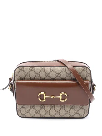 Pre-owned Gucci 2016-2025 Small Gg Supreme Horsebit 1955 Crossbody Bag In Brown
