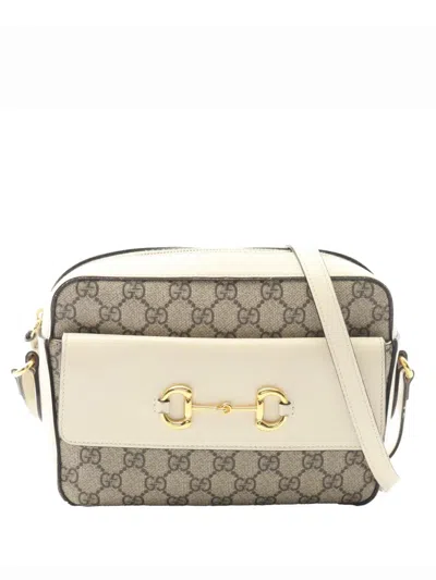 Pre-owned Gucci 2016-2025 Small Gg Supreme Horsebit 1955 Crossbody Bag In Brown