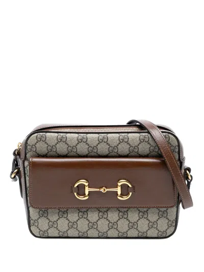 Pre-owned Gucci 2016-2025 Small Gg Supreme Horsebit 1955 Crossbody Bag In Brown