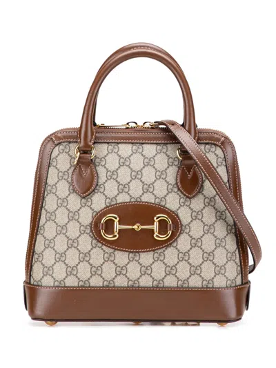 Pre-owned Gucci 2016-2025 Small Gg Supreme Horsebit 1955 Satchel In Brown