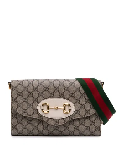 Pre-owned Gucci 2016-2025 Small Gg Supreme Horsebit 1955 Satchel In Brown