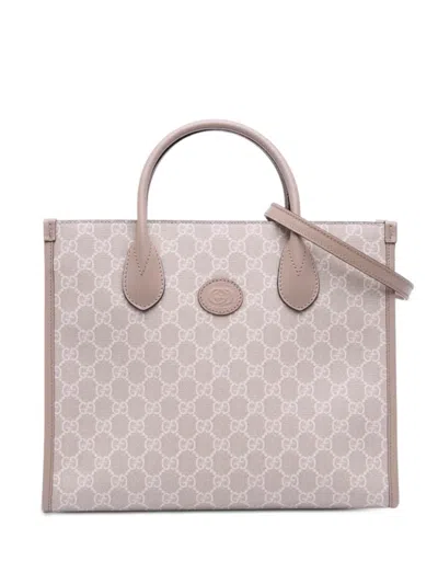 Pre-owned Gucci 2016-2025 Small Gg Supreme Interlocking G Tote Satchel In Brown