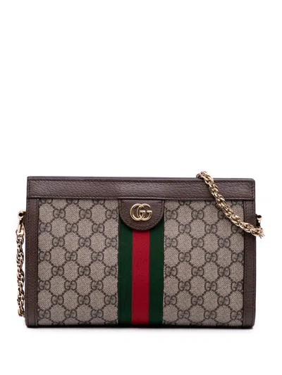 Pre-owned Gucci 2016-2025 Small Gg Supreme Ophidia Chain Crossbody Bag In Brown