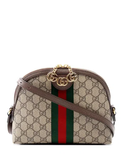 Pre-owned Gucci 2016-2025 Small Gg Supreme Ophidia Dome Crossbody Bag In Brown