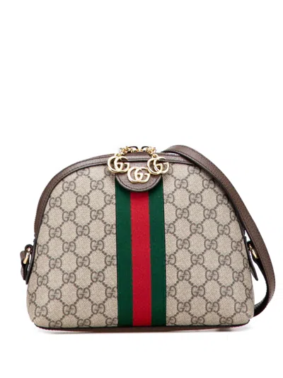 Pre-owned Gucci 2016-2025 Small Gg Supreme Ophidia Dome Crossbody Bag In Brown