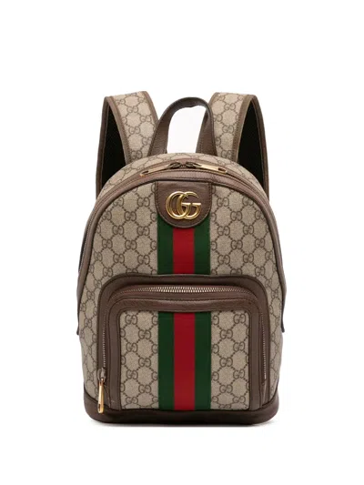 Pre-owned Gucci 2016-2025 Small Gg Supreme Ophidia Web Backpack In Brown