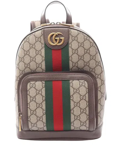 Pre-owned Gucci 2016-2025 Small Gg Supreme Ophidia Web Backpack In Brown