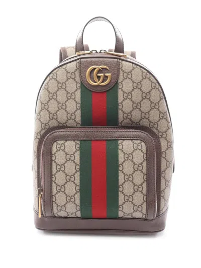 Pre-owned Gucci 2016-2025 Small Gg Supreme Ophidia Web Backpack In Brown