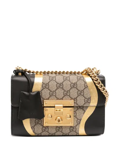 Pre-owned Gucci 2016-2025 Small Gg Supreme Osiride Padlock Crossbody Bag In Brown
