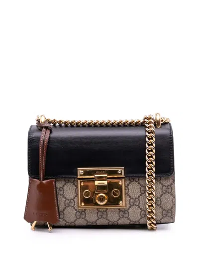 Pre-owned Gucci 2016-2025 Small Gg Supreme Padlock Crossbody Bag In Brown