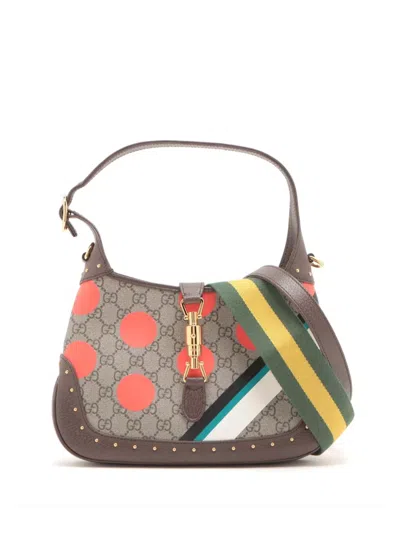 Pre-owned Gucci 2016-2025 Small Gg Supreme Polka Dot Jackie 1961 Satchel In Brown