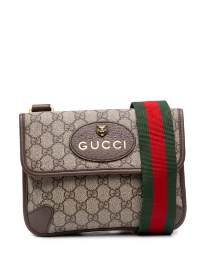 Pre-owned Gucci 2016-2025 Small Gg Supreme Web Neo Vintage Double Flap Messenger Bag Crossbody Bag In Brown