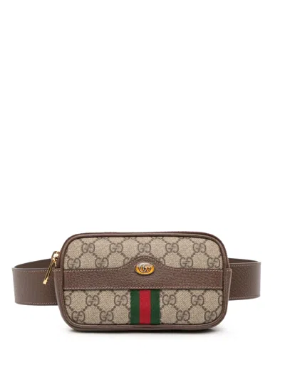 Pre-owned Gucci 2016-2025 Small Gg Supreme Web Ophidia Belt Bag In Brown