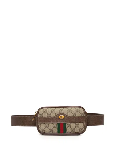 Pre-owned Gucci 2016-2025 Small Gg Supreme Web Ophidia Belt Bag In Brown