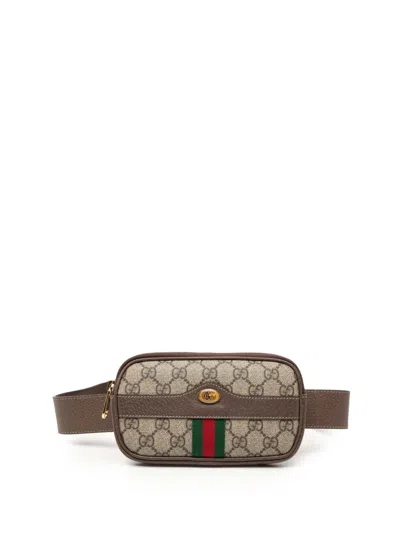 Pre-owned Gucci 2016-2025 Small Gg Supreme Web Ophidia Belt Bag In Brown