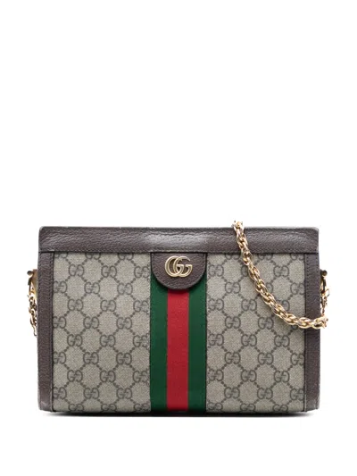 Pre-owned Gucci 2016-2025 Small Gg Supreme Web Ophidia Chain Crossbody Bag In Brown