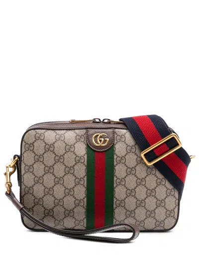 Pre-owned Gucci 2016-2025 Small Gg Supreme Web Ophidia Crossbody Bag In Brown
