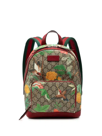 Pre-owned Gucci 2016-2025 Small Gg Supreme Web Tian Backpack In Brown