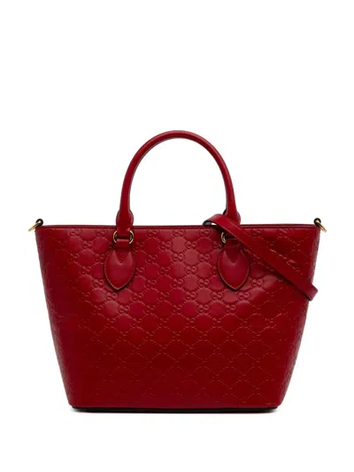 Pre-owned Gucci 2016-2025 Small Ssima Convertible Tote Satchel In Red