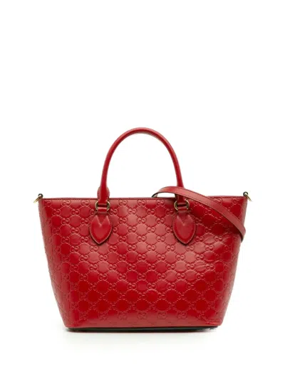 Pre-owned Gucci 2016-2025 Small Ssima Convertible Tote Satchel In Red