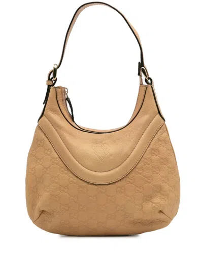 Pre-owned Gucci 2016-2025 Small Ssima Hysteria Crest Hobo Bag In Brown