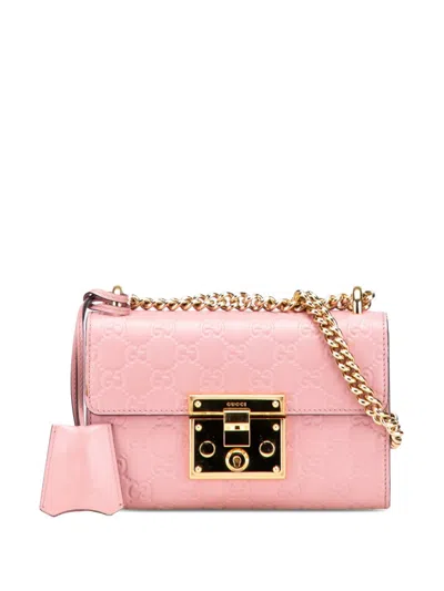 Pre-owned Gucci 2016-2025 Small Ssima Padlock Crossbody Bag In Pink