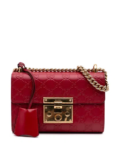 Pre-owned Gucci 2016-2025 Small Ssima Padlock Crossbody Bag In Red